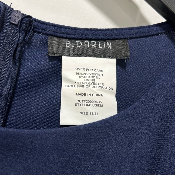 B Darlin Navy Blue Fit & Flare Dress Lace Trim Short Sleeve Size 13/14 NWT - Picture 3 of 6